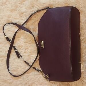Calvin Klein Mercy Saffiano Leather Crossbody Purse In Rum Raisin